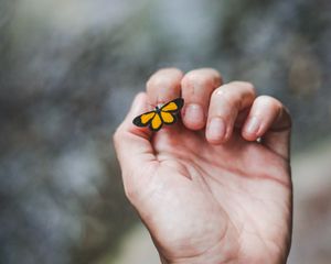 Preview wallpaper hand, butterfly, touch, fingers