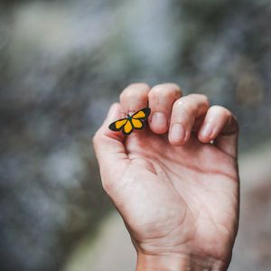 Preview wallpaper hand, butterfly, touch, fingers