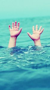 Preview wallpaper hand, child, drowning, palms, waves