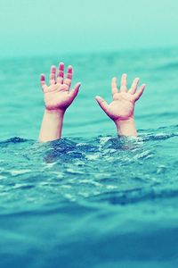 Preview wallpaper hand, child, drowning, palms, waves