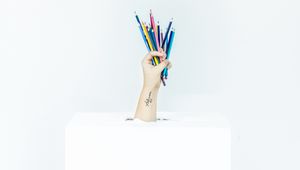 Preview wallpaper hand, colored pencils, minimalism, box
