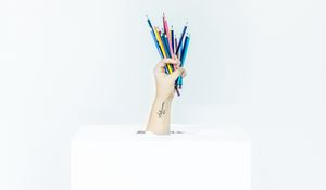 Preview wallpaper hand, colored pencils, minimalism, box