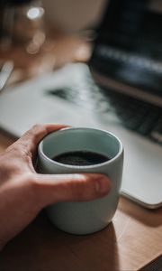 Preview wallpaper hand, cup, coffee, drink, blur