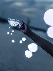 Preview wallpaper hand, cup, garland, light, glare