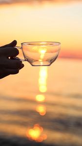 Preview wallpaper hand, cup, sunset, sun