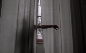 Preview wallpaper hand, curtain, man, window, shadow, creative, mystery