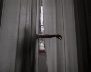 Preview wallpaper hand, curtain, man, window, shadow, creative, mystery