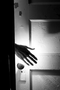 Preview wallpaper hand, door, bw, light, gloomy