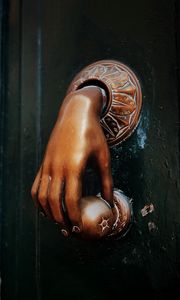 Preview wallpaper hand, door handle, bronze, metal, door
