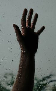 Preview wallpaper hand, drops, glass, wet, rain