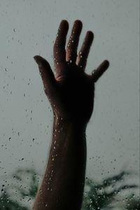 Preview wallpaper hand, drops, glass, wet, rain