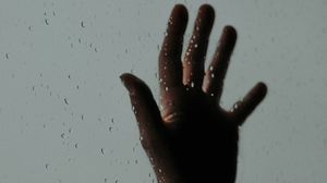 Preview wallpaper hand, drops, glass, wet, rain