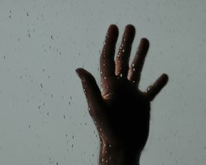 Preview wallpaper hand, drops, glass, wet, rain