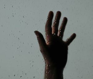 Preview wallpaper hand, drops, glass, wet, rain