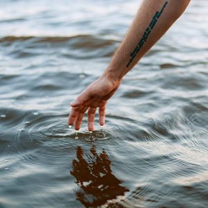 Preview wallpaper hand, drops, tattoo, water, ripples