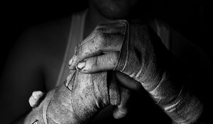 Preview wallpaper hand, fighter, bandages, bw