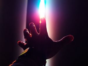 Preview wallpaper hand, fingers, dark, rainbow