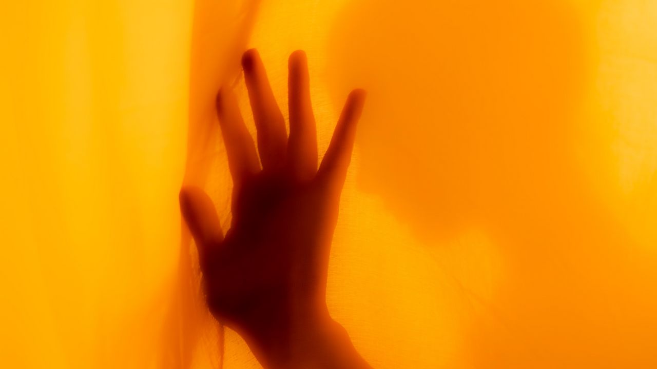 Wallpaper hand, fingers, fabric, orange