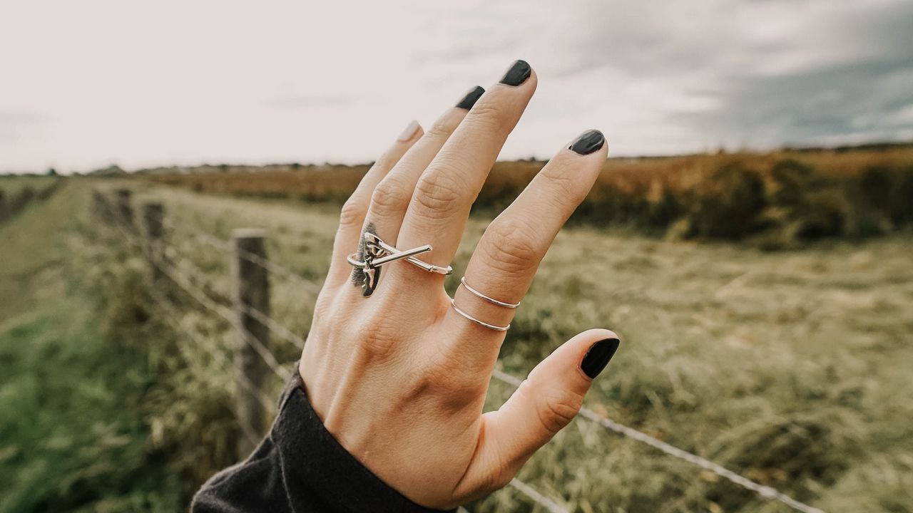 Wallpaper hand, fingers, rings, decoration, manicure, field, fence