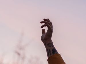 Preview wallpaper hand, fingers, tattoo, sky