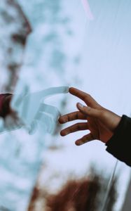 Preview wallpaper hand, fingers, touch, glass, reflection