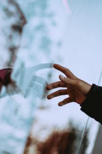 Preview wallpaper hand, fingers, touch, glass, reflection