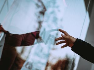 Preview wallpaper hand, fingers, touch, glass, reflection