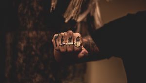 Preview wallpaper hand, fist, rings, tattoo, fingers