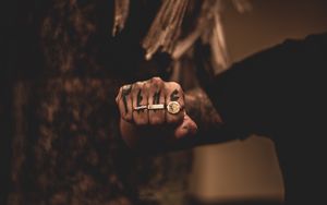 Preview wallpaper hand, fist, rings, tattoo, fingers