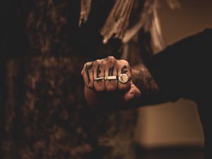 Preview wallpaper hand, fist, rings, tattoo, fingers