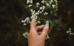 Preview wallpaper hand, flowers, fingers, ring