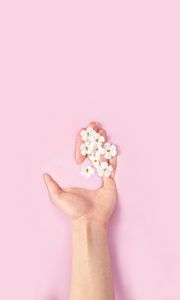 Preview wallpaper hand, flowers, liquid, pink
