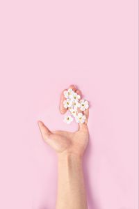 Preview wallpaper hand, flowers, liquid, pink