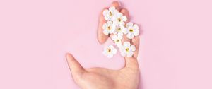 Preview wallpaper hand, flowers, liquid, pink