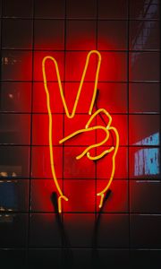 Preview wallpaper hand, gesture, peace, neon, sign, glow