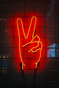 Preview wallpaper hand, gesture, peace, neon, sign, glow