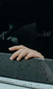 Preview wallpaper hand, glass, fingers, drops, wet, car