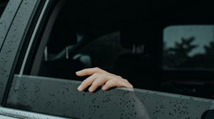 Preview wallpaper hand, glass, fingers, drops, wet, car