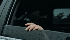 Preview wallpaper hand, glass, fingers, drops, wet, car