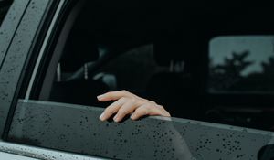 Preview wallpaper hand, glass, fingers, drops, wet, car