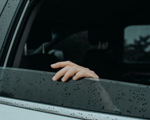 Preview wallpaper hand, glass, fingers, drops, wet, car