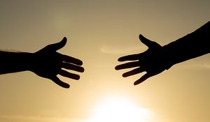 Preview wallpaper hand, handbreadth, friendship, silhouette, sunset