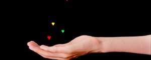 Preview wallpaper hand, hearts, colorful, bokeh, glow