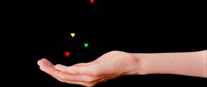 Preview wallpaper hand, hearts, colorful, bokeh, glow