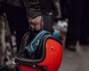 Preview wallpaper hand, helmet, motorcyclist, girl