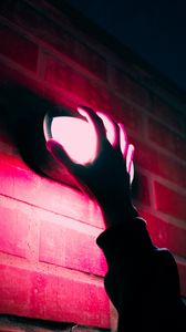 Preview wallpaper hand, lantern, neon, wall, pink, light