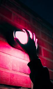 Preview wallpaper hand, lantern, neon, wall, pink, light
