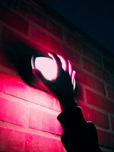 Preview wallpaper hand, lantern, neon, wall, pink, light