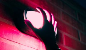 Preview wallpaper hand, lantern, neon, wall, pink, light