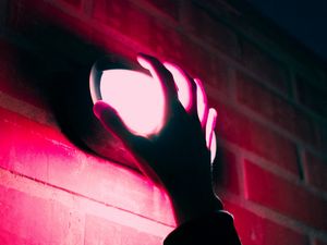 Preview wallpaper hand, lantern, neon, wall, pink, light